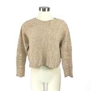 Maje Gold Metallic Knit Cropped Sweater Slouchy